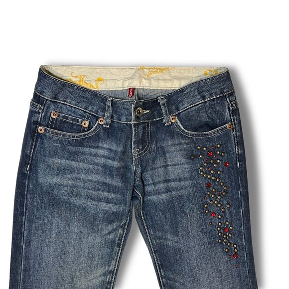 Ed Hardy By Christian Audigier Rhinestone Bootcut Jeans Size 36 Distressed Desig - Picture 4 of 6